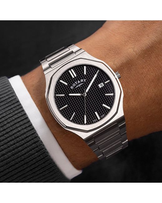 Rotary Metallic Heritage Octagonal Ss Bracelet Watch for men