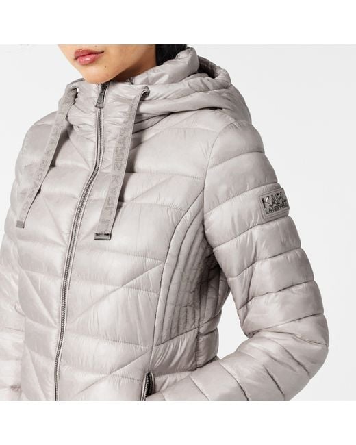 Karl Lagerfeld Gray Logo Tape Puff Short Puffer Jacket