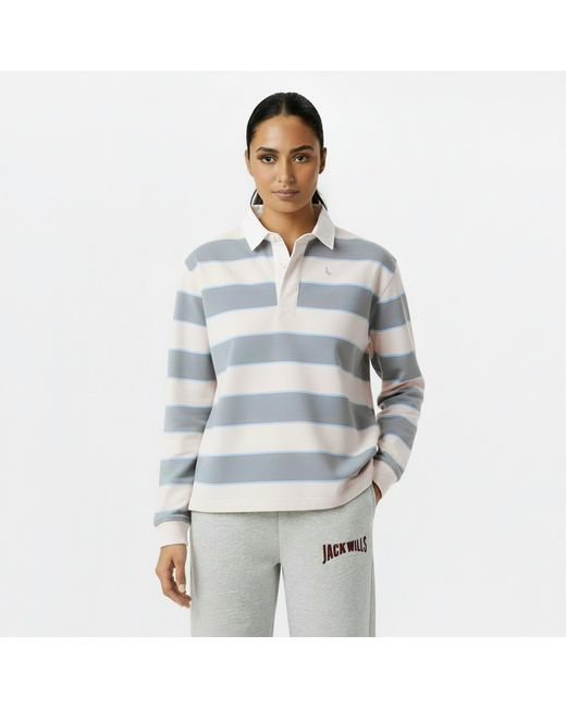 Jack Wills Gray Cotton Polo Neck Long Sleeve Oversized Fit T-Shirt