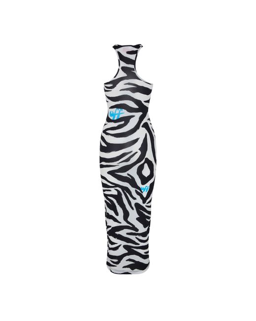 Off-White c/o Virgil Abloh Black Zebra Print Long Sleeve Maxi Dress Shirt