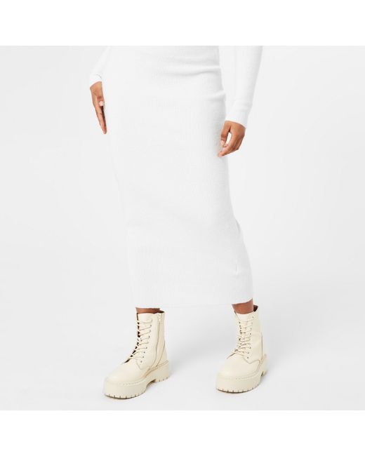 HUGO White Rib Knit Midi Skirt