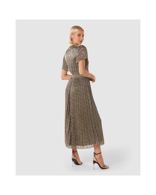 Forever New Brown Devyn Flutter Sleeve Plisse Midi Dress