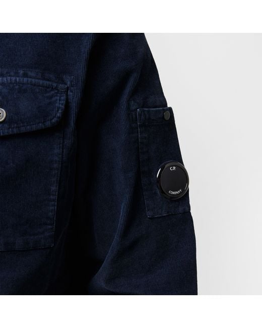 C P Company Blue Lens Single Pocket Long Sleeve Corduroy Shirt for men