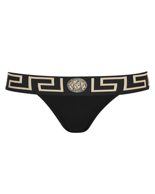 Versace Black Greca Border Thong