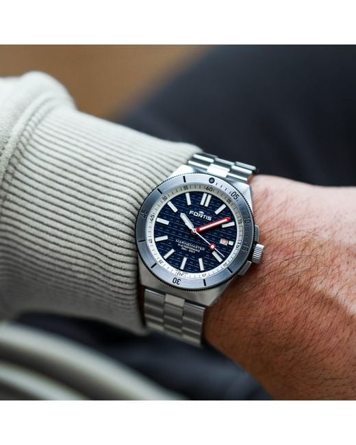 Fortis Blue Marinemaster Automatic Stainless Steel 300M Water Resistant Auto Analogue Watch for men