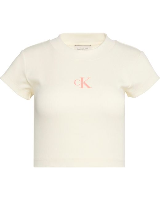 Calvin Klein Natural Mono Rib Cropped T Shirt