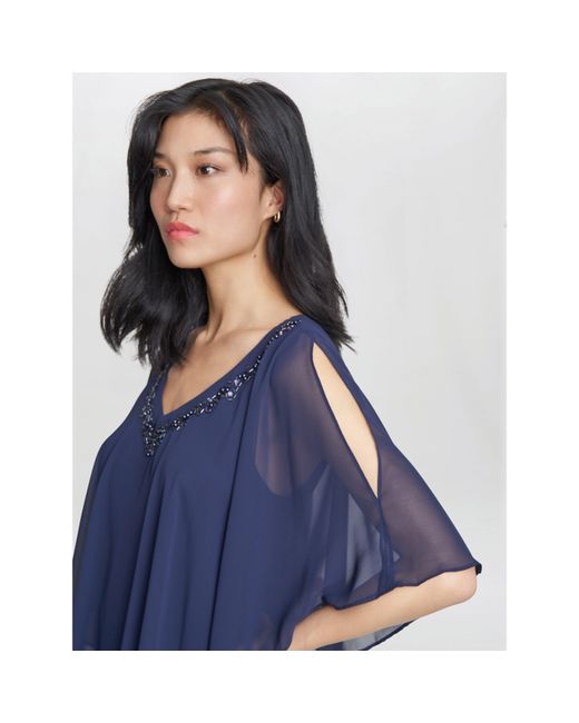Gina Bacconi Blue Diana V Neck Embellished Dress