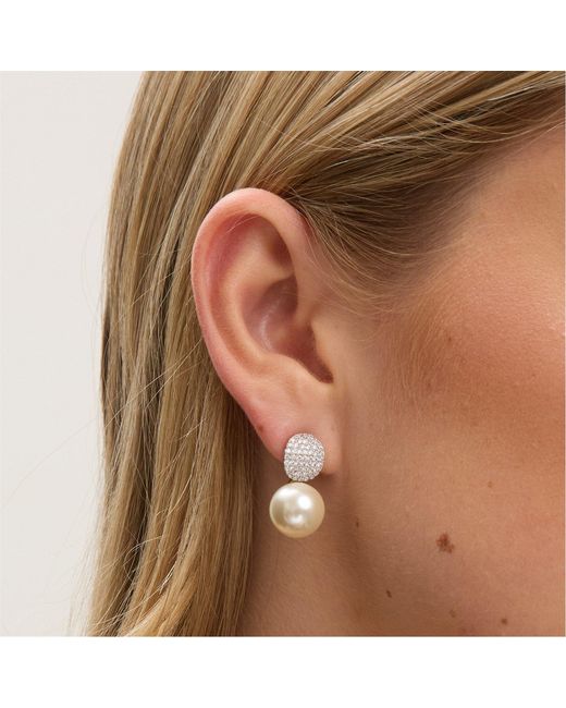 Jon Richard White Rhodium Plated Pave Pearl Drop Earrings