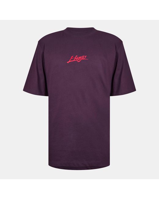 HUGO Purple Logo Print Relaxed Fit T-Shirt for men