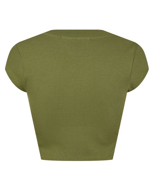 Calvin Klein Green Mono Rib Cropped T Shirt