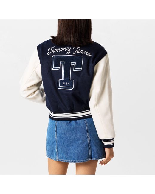Tommy Hilfiger Blue Letterman Wool Long Sleeve Varsity Jacket
