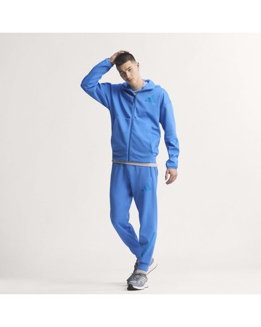 Adidas Blue Z.N.E. Tapered-Fit Tracksuit Bottoms for men