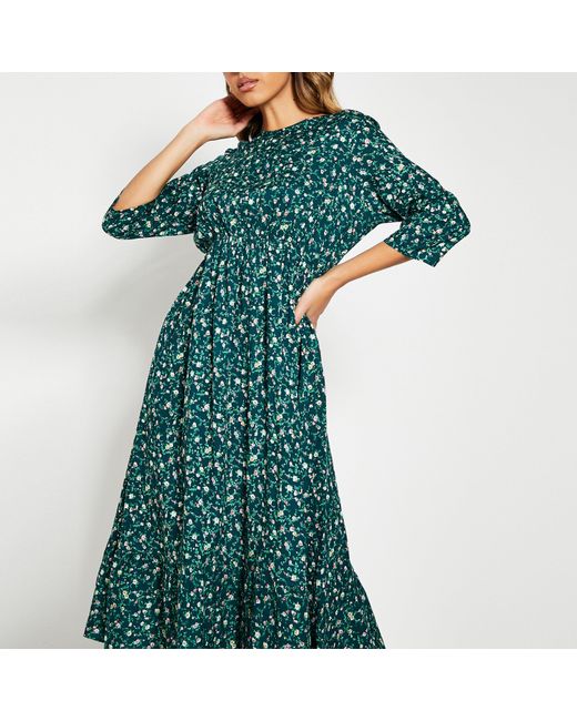 I Saw It First Green Isawitfirst Frill Hem Smock Midi Dress