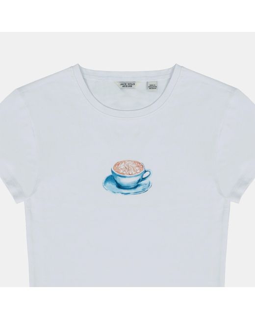 Jack Wills Blue Graphic Cotton Short Sleeve Crew Neck Print Crop Top