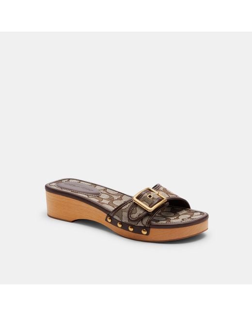 COACH Brown Margot Wooden Sandal In Signature Jacquard