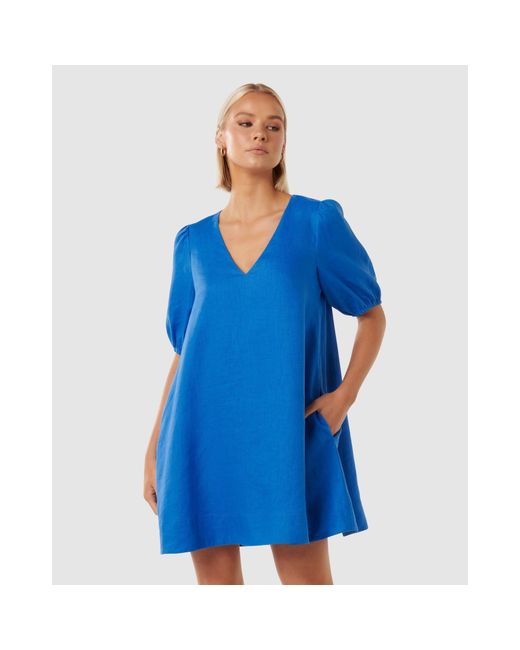 Forever New Blue Millie V Neck Swing Dress