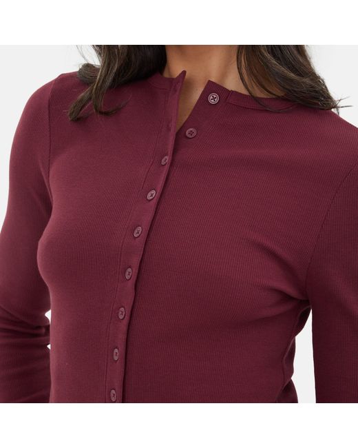 I Saw It First Red Button Front Long Sleeve Top