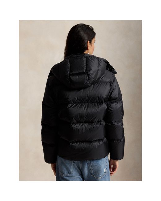 Polo Ralph Lauren Black Carly Water-Repellent Quilted Duck Down Wind Resistant Detachable Hood Short Puffer Jacket