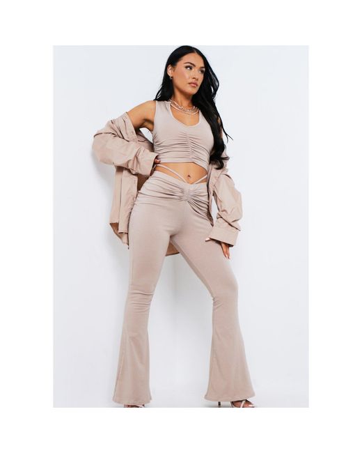Missy Empire Pink Ruched Front Flared Trousers