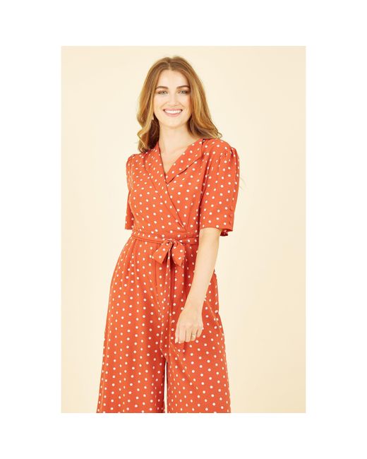 Yumi' Orange Spot Print Retro Culotte Jumpsuit