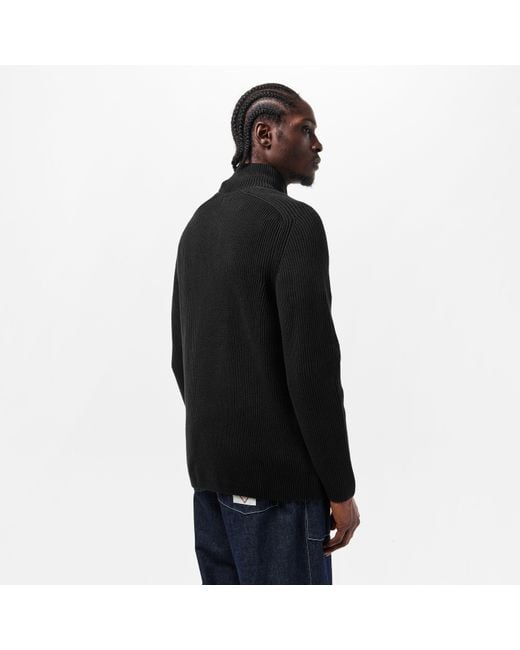 C P Company Black Quarter Button Knitted Turtle Neck Jumper for men