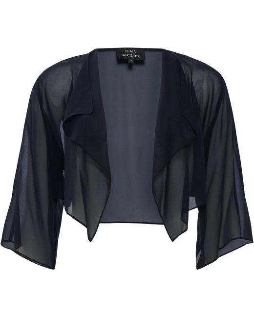 Gina Bacconi Blue Vivian Chiffon 3/4 Sleeve Waterfall Jacket