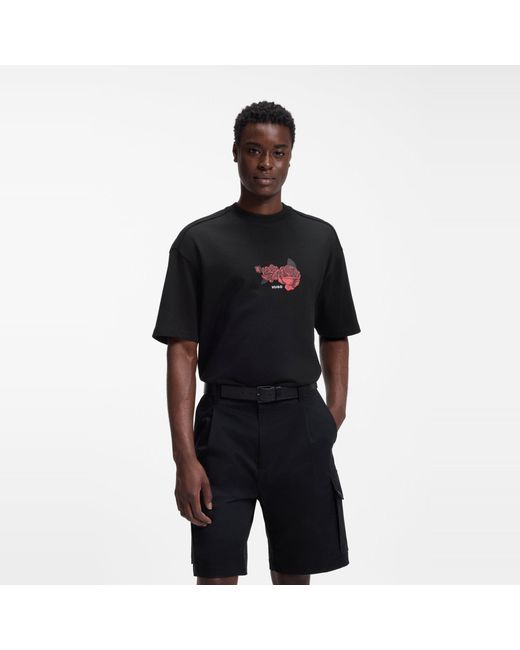 HUGO Black Domans Short Sleeve T-Shirt With Artwork Detail for men