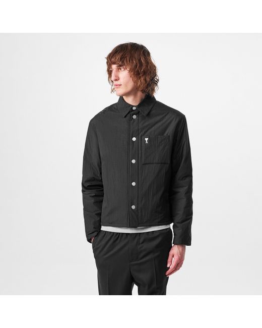 AMI Black Ami De Coeur Padded Water-Repellent Long Sleeve Overshirt for men