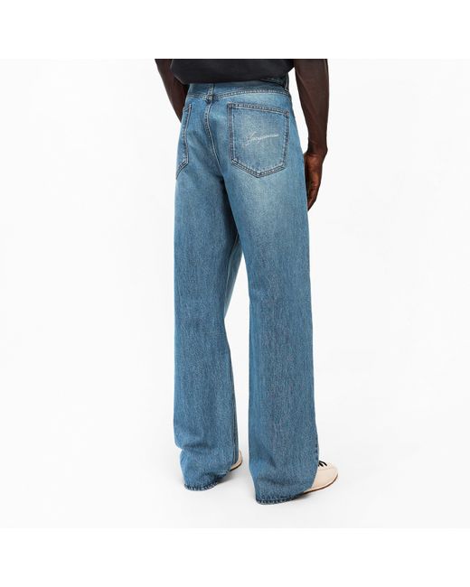 Jacquemus Blue Jacquard Script Straight Leg Jeans for men