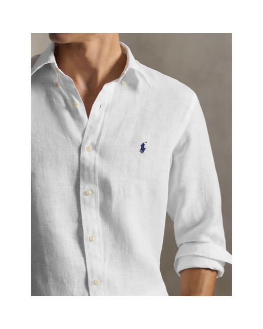 Polo Ralph Lauren White Linen Long Sleeve Shirt for men