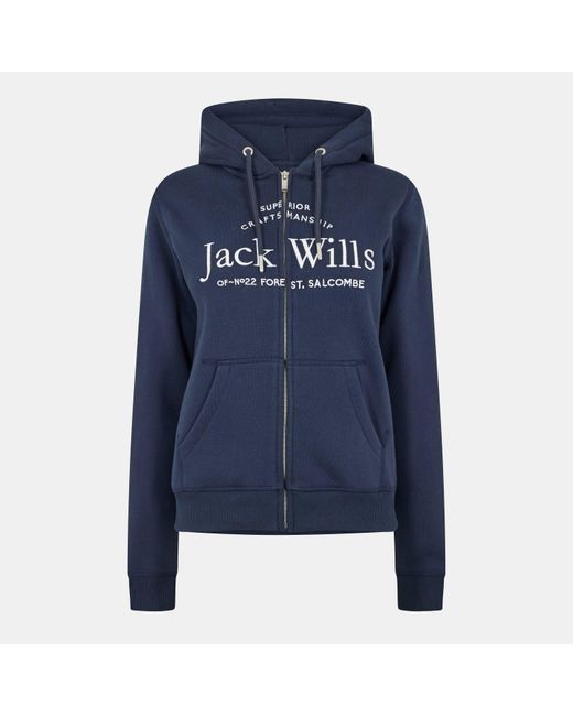 Jack Wills Blue Hunston Logo Zip Hoodie