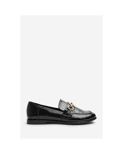 Where's That From Black Where's Chain Trim Detail Flat Loafers