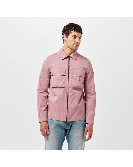 Belstaff Pink Stride Zip Collar Long Sleeve Overshirt for men