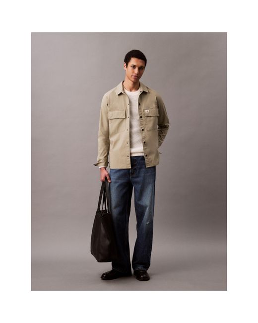 Calvin Klein Brown Cargo Cotton Long Sleeve Relaxed Fit Overshirt for men