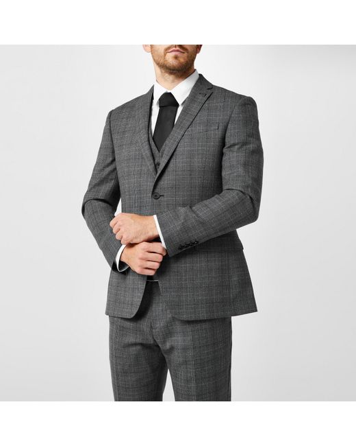 Ted Baker Gray Tuxedo Checked Suit Jacket for men
