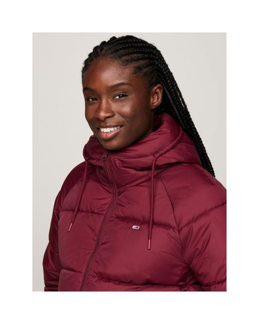 Tommy Hilfiger Red Recycled Hooded Short Puffer Jacket