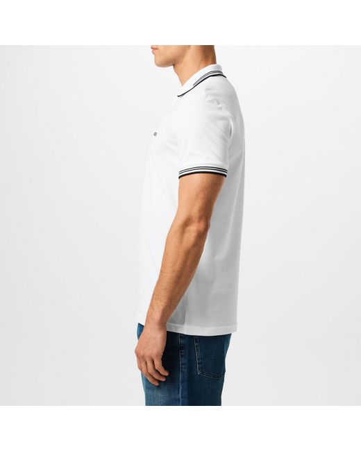 Boss White Paul Contrast Striped Trim Short Sleeve Polo Shirt for men
