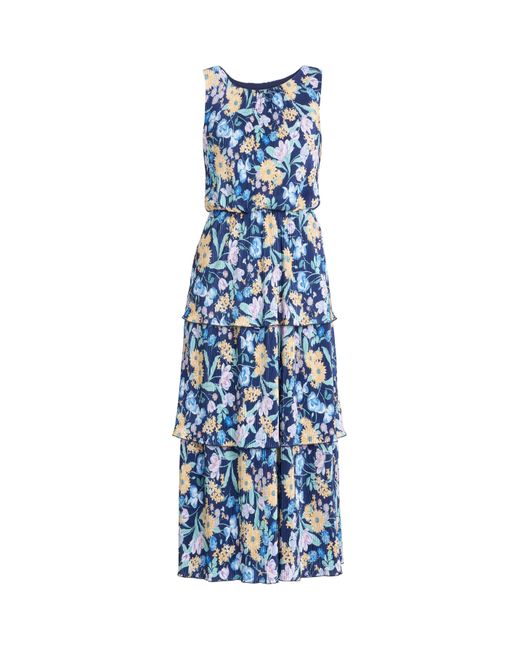 Gina Bacconi Blue Zara Floral Print Plisse Tier Dress
