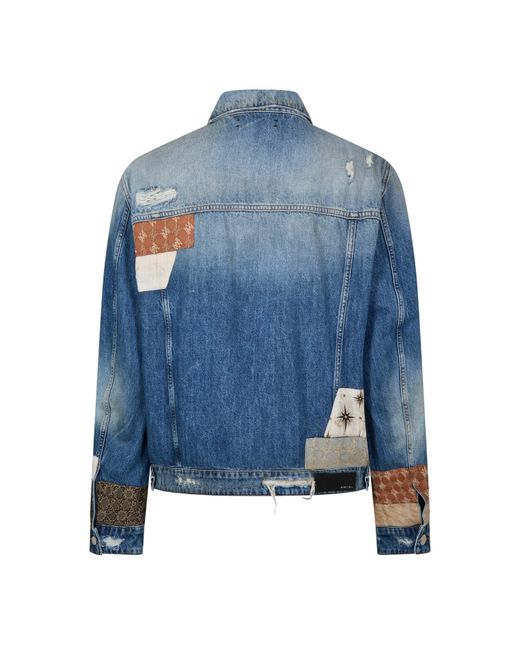 Amiri Blue Airpatch Trucker Distressed Long Sleeve Denim Jacket for men