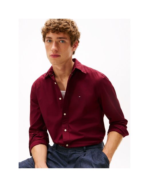 Tommy Hilfiger Red Core Flex Long Sleeve Poplin Shirt for men
