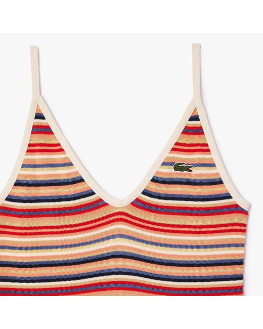 Lacoste Red Long Striped Cotton Dress