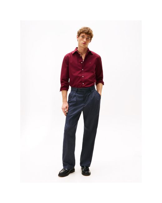 Tommy Hilfiger Red Core Flex Long Sleeve Poplin Shirt for men