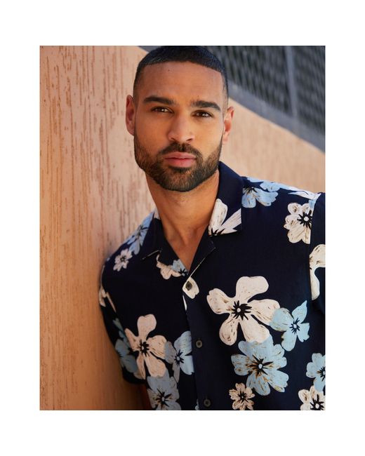 Threadbare Blue Short-Sleeve Patterned Shirt for men