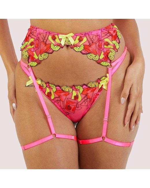 Playful Promises Red Magda Neon Cocktail Embroidery Suspender Belt
