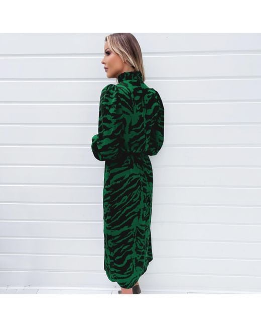 AX Paris Green Animal Print High Neck Long Sleeve Midi Dress