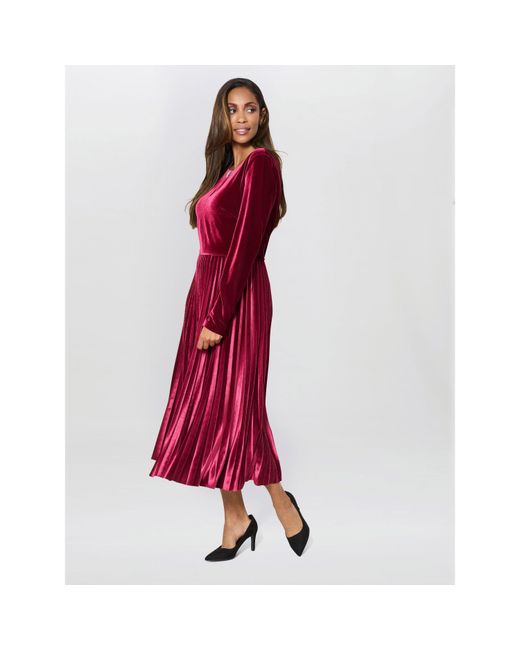 Gina Bacconi Red Tillie Pleated Velvet Dress