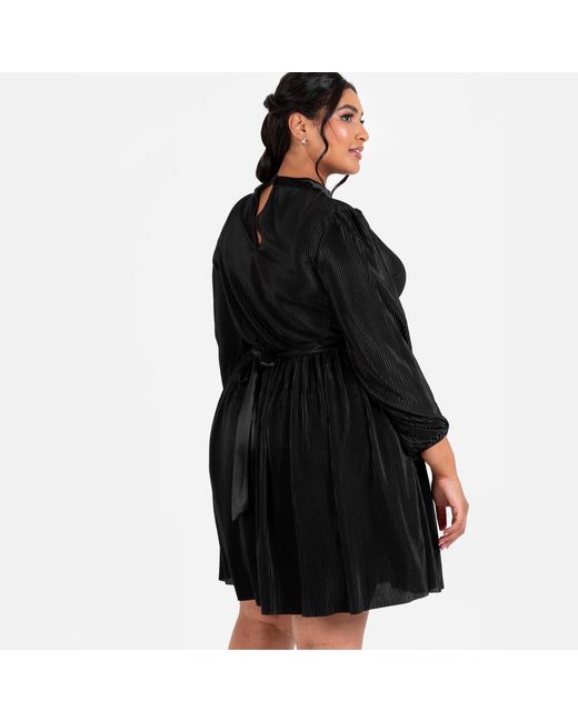 Lovedrobe Black Plisse High Neck Maxi Sleeve Mini Dress
