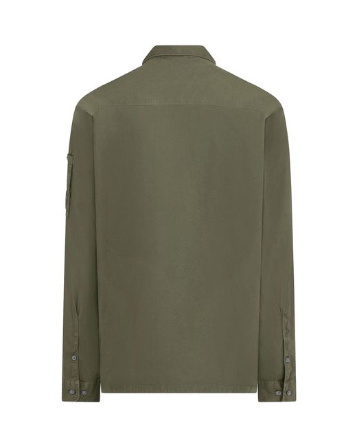 C P Company Green Gabardine Lens Cotton Long Sleeve Overshirt for men