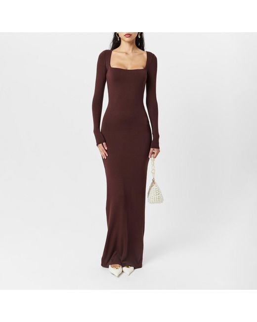 Naked Wardrobe Red Square Neck Sculpt Maxi Dress