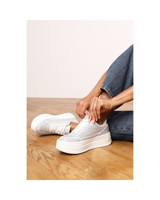Where's That From Blue Wedge Lace Up Trainer With Diamante Detail